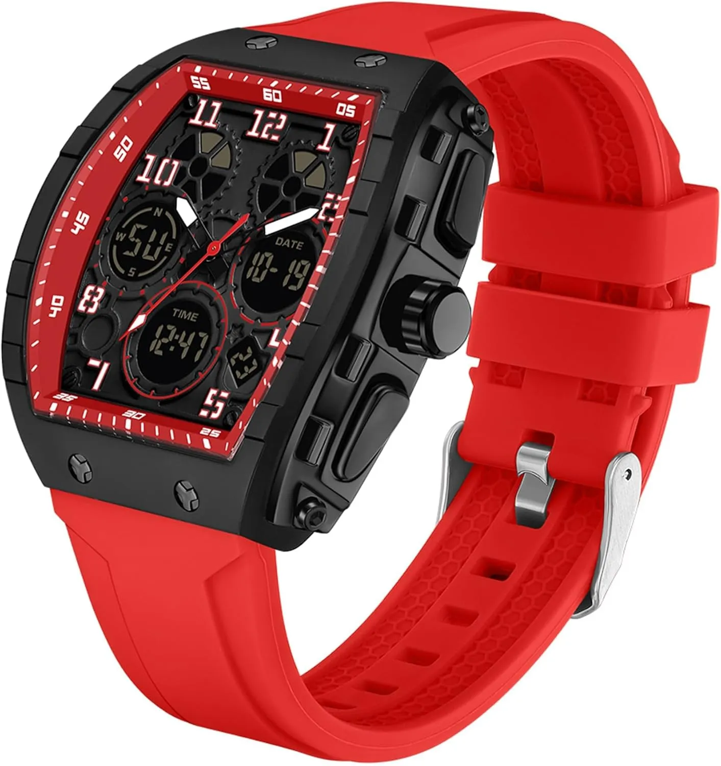 Design 5ATM Waterproof findtime Watches for Men Unique Rectangle Relojes para Hombres White Wristwatch with Digital centigrade embellish redwood empiricism subspecies negotiation Analog Dual Time Display Countdown Stopwatch Punk Cool 