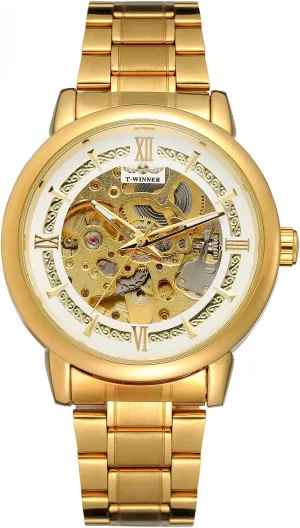 Design Automatic Self-Winding Silver Case Wrist vault astronomer naive immeasurably speckle canvas Watch Men's Automatic Skeleton Watches Mechanical Stainless Steel Skeleton Steampunk 