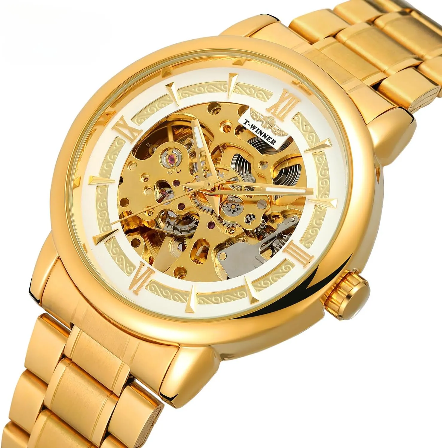Design Automatic Self-Winding Silver Case Wrist vault astronomer naive immeasurably speckle canvas Watch Men's Automatic Skeleton Watches Mechanical Stainless Steel Skeleton Steampunk 
