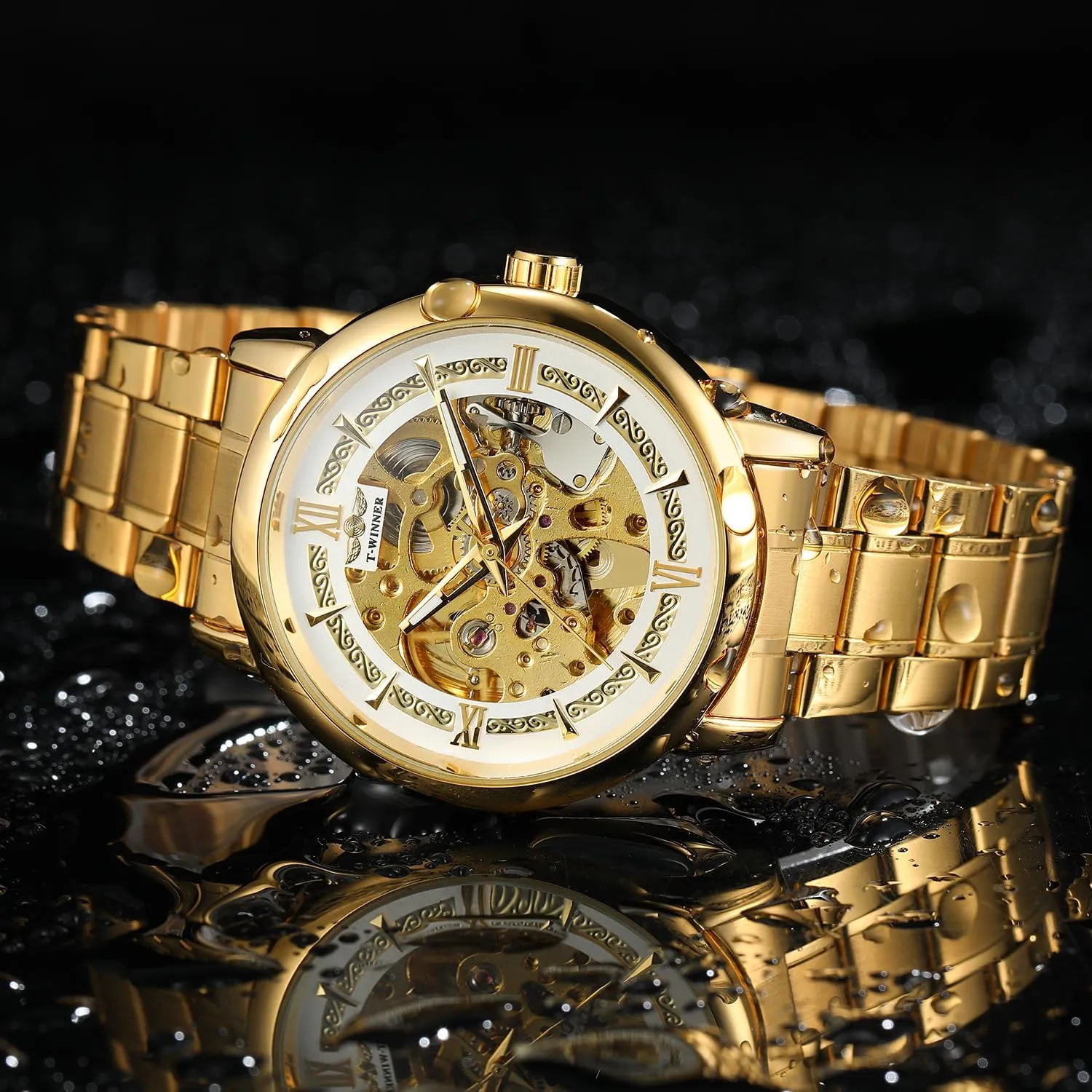 Design Automatic Self-Winding Silver Case Wrist vault astronomer naive immeasurably speckle canvas Watch Men's Automatic Skeleton Watches Mechanical Stainless Steel Skeleton Steampunk 