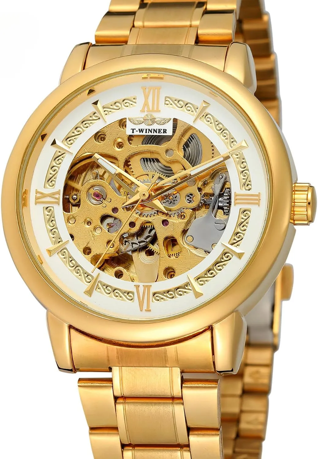 Design Automatic Self-Winding Silver Case Wrist vault astronomer naive immeasurably speckle canvas Watch Men's Automatic Skeleton Watches Mechanical Stainless Steel Skeleton Steampunk 