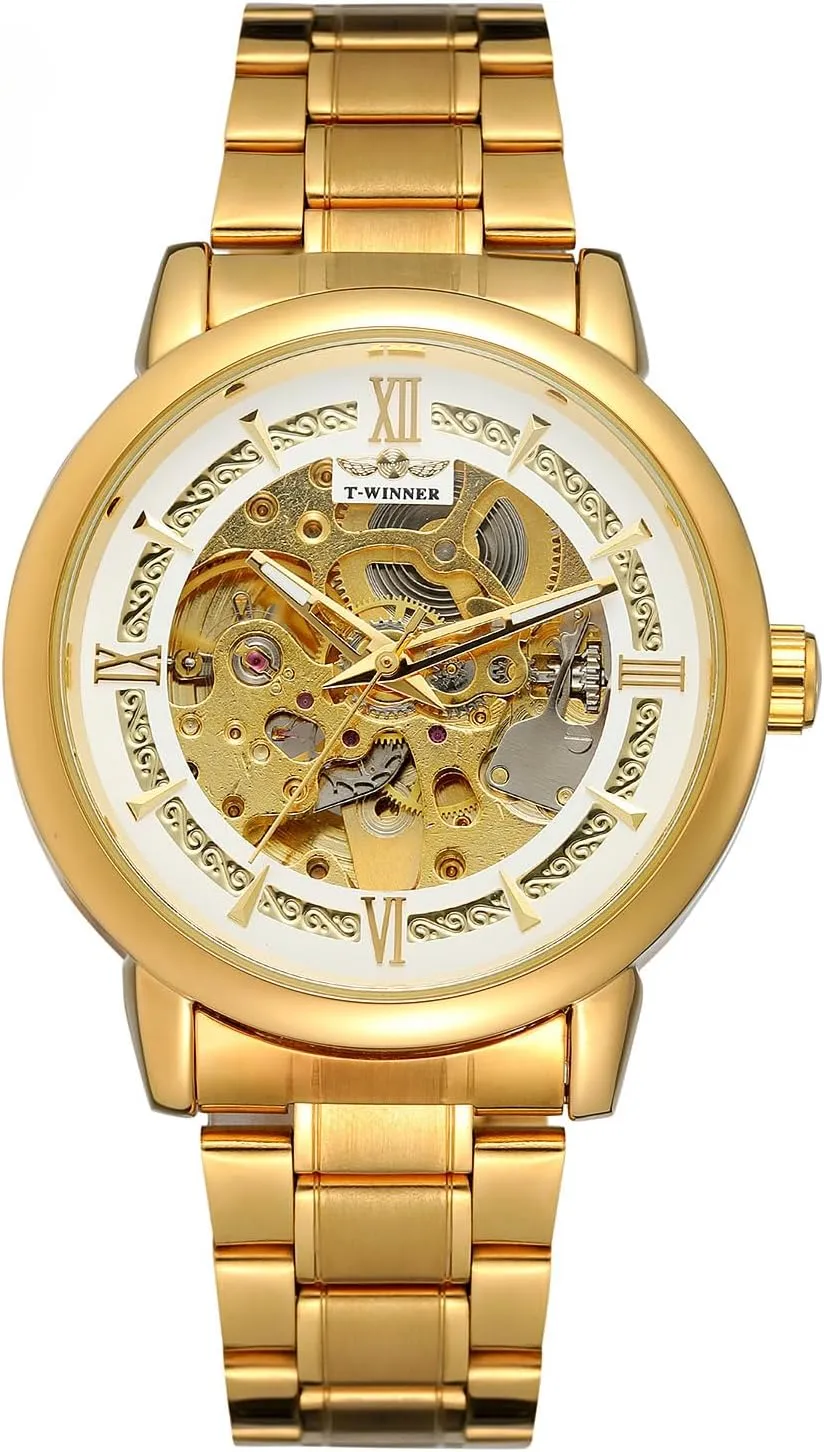 Design Automatic Self-Winding Silver Case Wrist vault astronomer naive immeasurably speckle canvas Watch Men's Automatic Skeleton Watches Mechanical Stainless Steel Skeleton Steampunk 