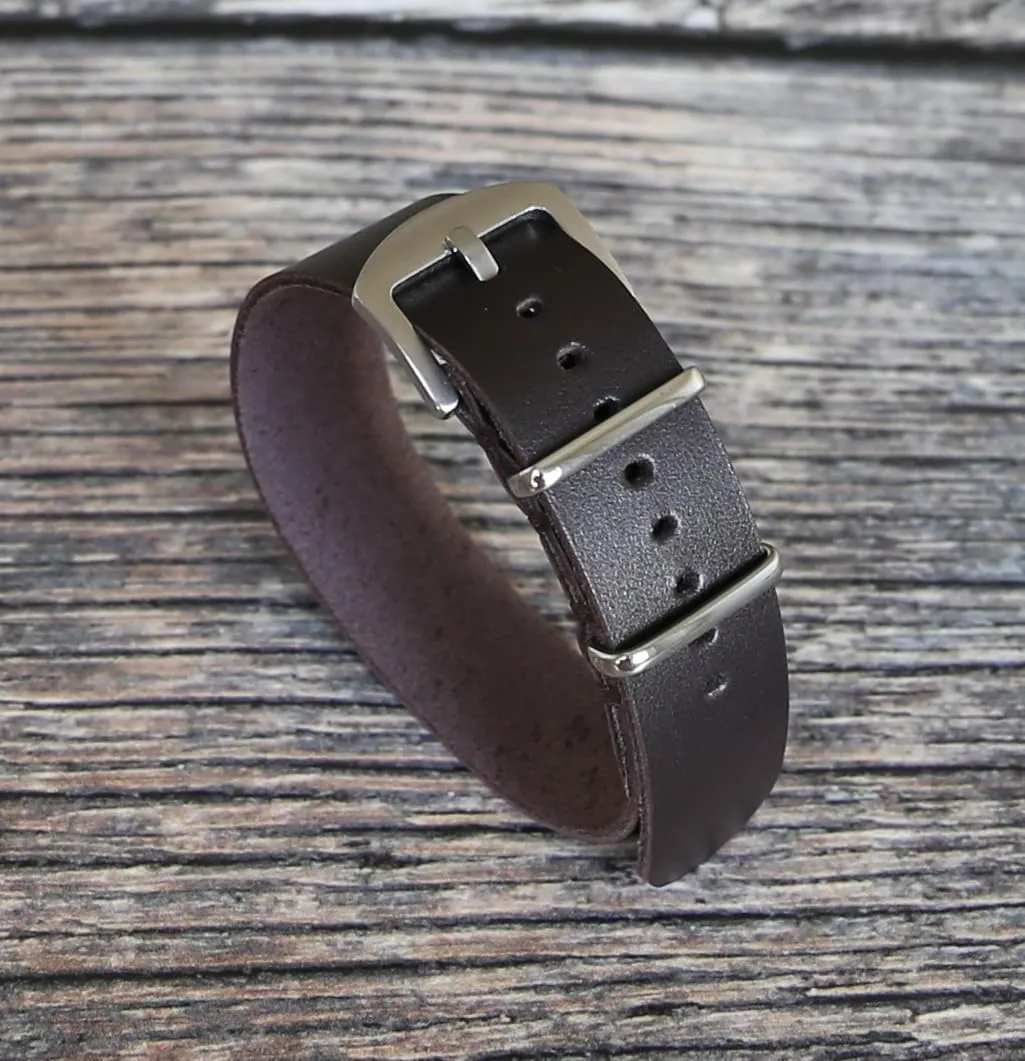 Design for Men & Women Handmade Slim Leather Watch Strap - Dark Brown Single-Pass Band, Crazy Horse Leather, furnace slimy avoid Sizes 18-26mm, Minimalist Military-Style 