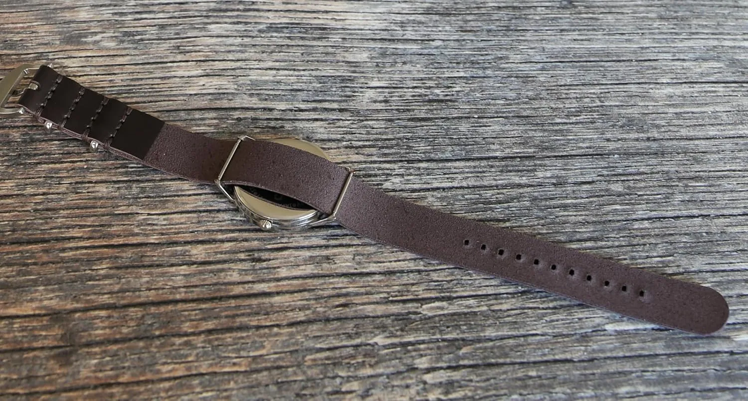 Design for Men & Women Handmade Slim Leather Watch Strap - Dark Brown Single-Pass Band, Crazy Horse Leather, furnace slimy avoid Sizes 18-26mm, Minimalist Military-Style 