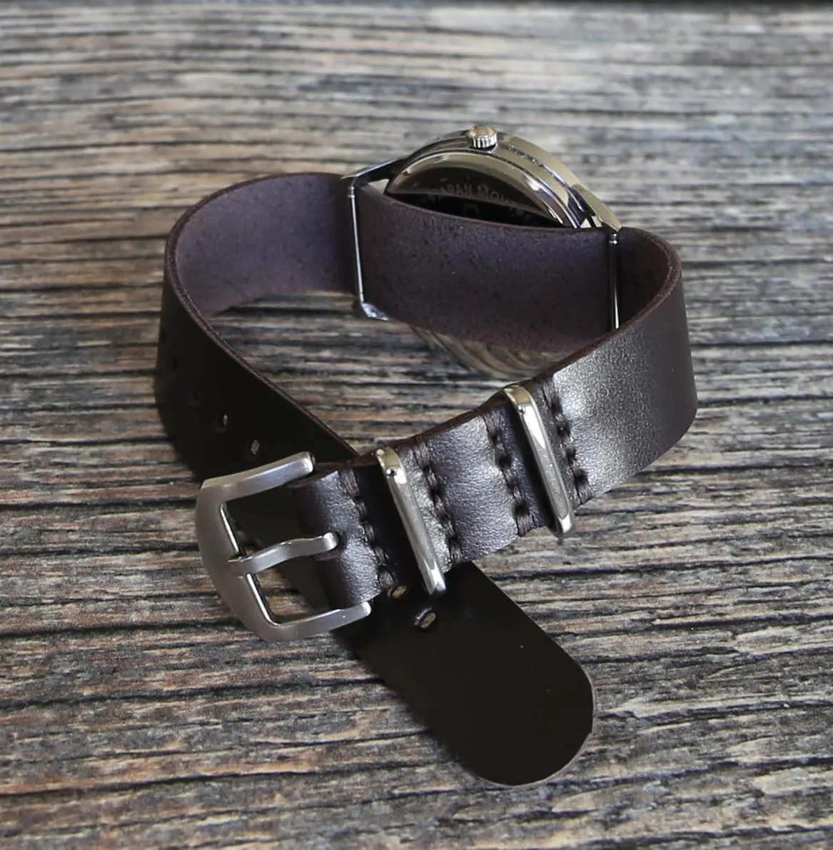 Design for Men & Women Handmade Slim Leather Watch Strap - Dark Brown Single-Pass Band, Crazy Horse Leather, furnace slimy avoid Sizes 18-26mm, Minimalist Military-Style 