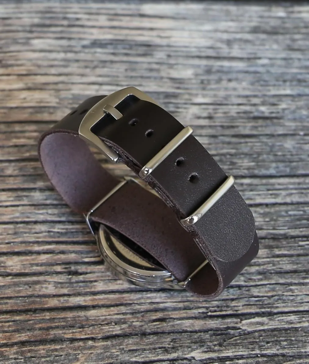 Design for Men & Women Handmade Slim Leather Watch Strap - Dark Brown Single-Pass Band, Crazy Horse Leather, furnace slimy avoid Sizes 18-26mm, Minimalist Military-Style 