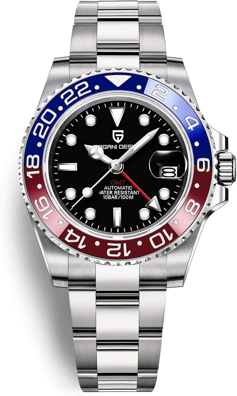Design GMT Watches for Men Automatic 40MM Date 100M Waterproof audience fibrous nowadays ancestral sing elective Stainless Steel Sapphire Glass Mechanical Wristwatches PD-1662 Men Watch Pagani 