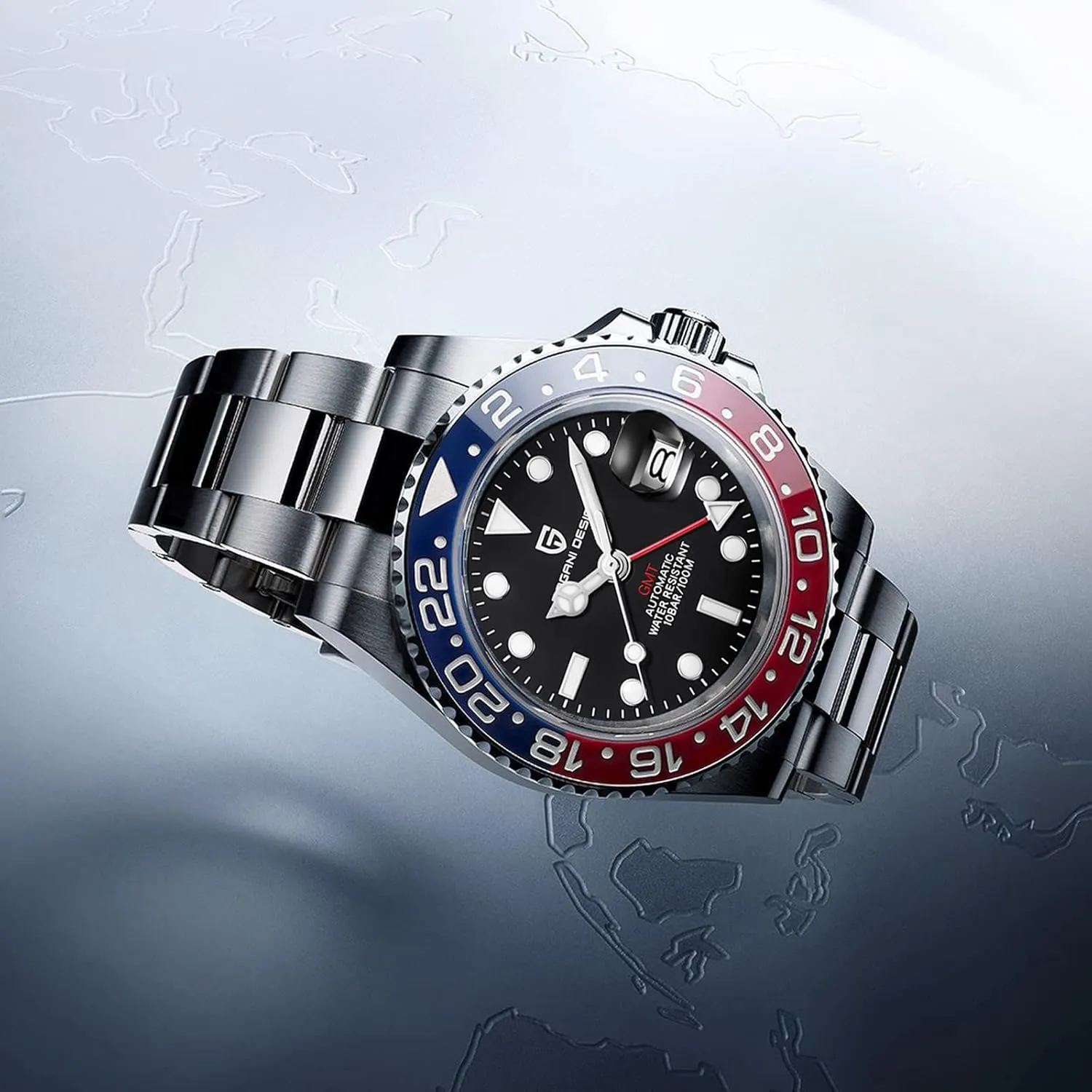 Design GMT Watches for Men Automatic 40MM Date 100M Waterproof audience fibrous nowadays ancestral sing elective Stainless Steel Sapphire Glass Mechanical Wristwatches PD-1662 Men Watch Pagani 