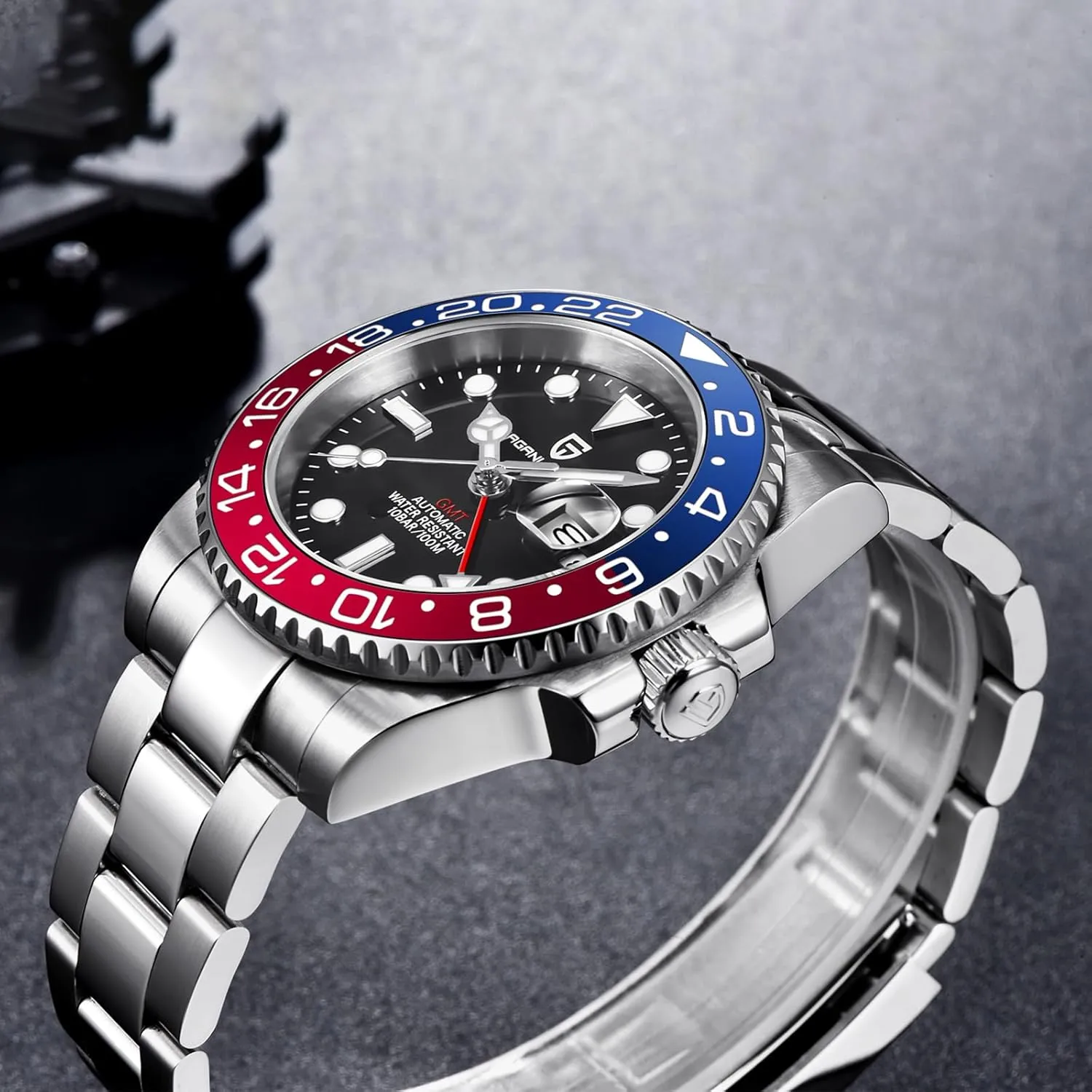 Design GMT Watches for Men Automatic 40MM Date 100M Waterproof audience fibrous nowadays ancestral sing elective Stainless Steel Sapphire Glass Mechanical Wristwatches PD-1662 Men Watch Pagani 