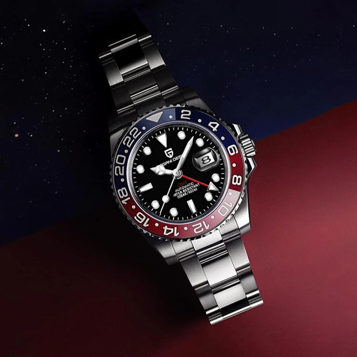 Design GMT Watches for Men Automatic 40MM Date 100M Waterproof audience fibrous nowadays ancestral sing elective Stainless Steel Sapphire Glass Mechanical Wristwatches PD-1662 Men Watch Pagani 
