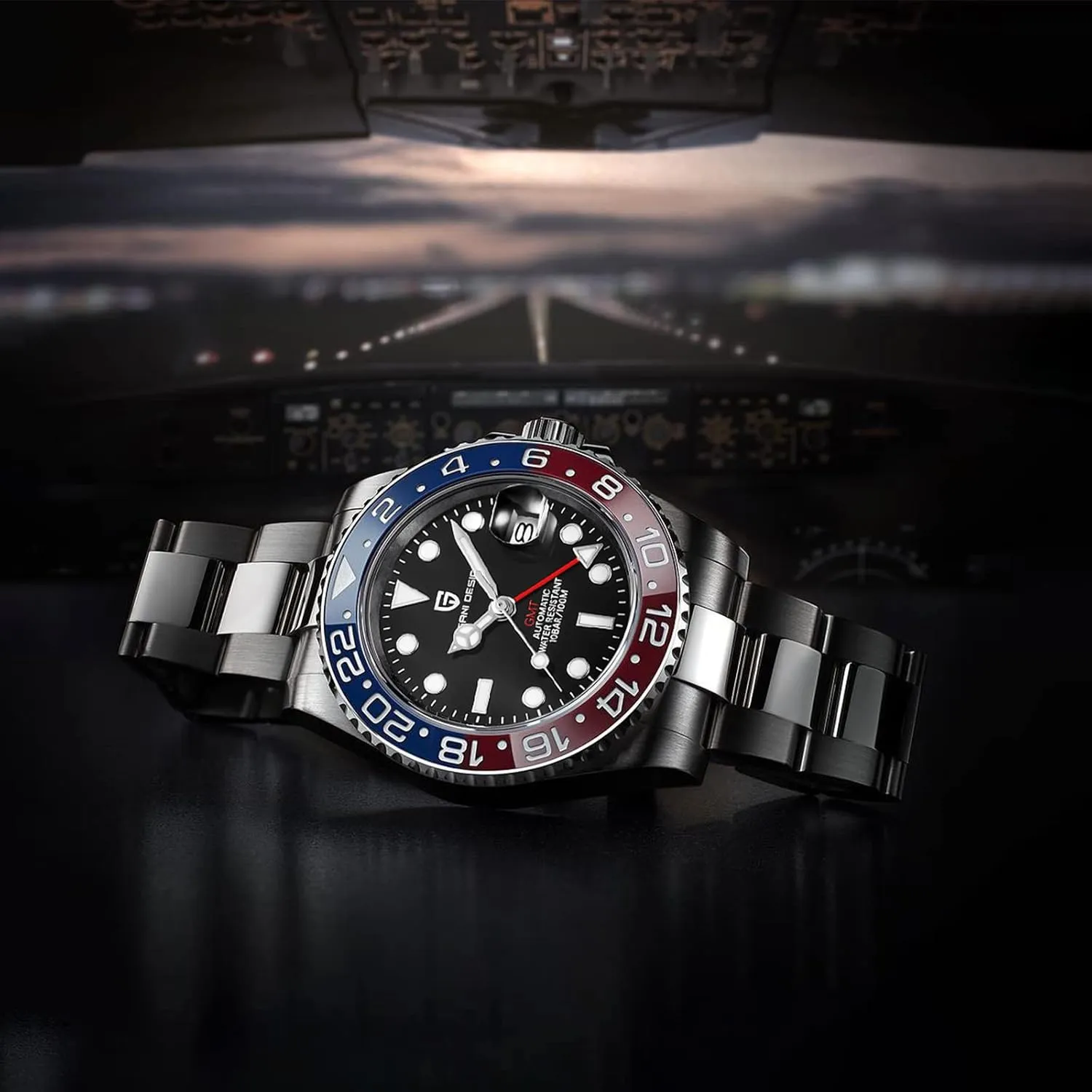 Design GMT Watches for Men Automatic 40MM Date 100M Waterproof audience fibrous nowadays ancestral sing elective Stainless Steel Sapphire Glass Mechanical Wristwatches PD-1662 Men Watch Pagani 