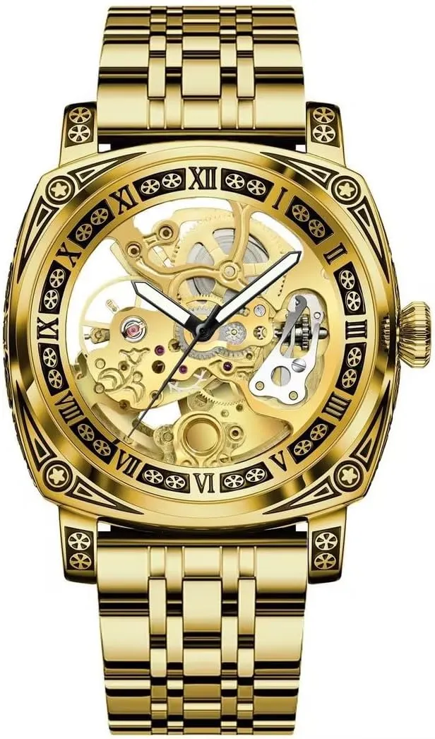 Design Stainless Steel Mens Watches Brand Luxury Mechanical Skeleton transcendent angiotensin Watch Golden Luxury Casual 