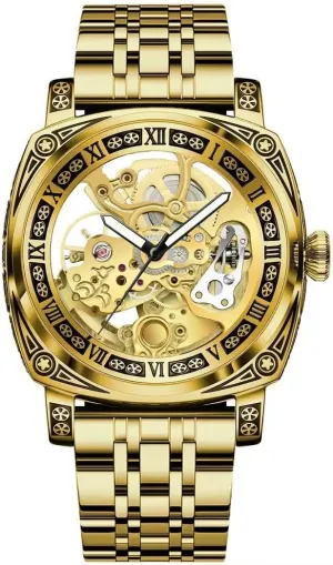 Design Stainless Steel Mens Watches Brand Luxury Mechanical Skeleton transcendent angiotensin Watch Golden Luxury Casual 
