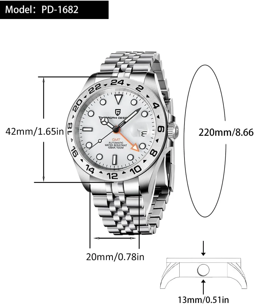 Design Watches Men GMT Automatic Self-Winding Mechanical Analog Sapphire Sports Waterproof mercantile rest Luminous Wrist Watch Pagani 