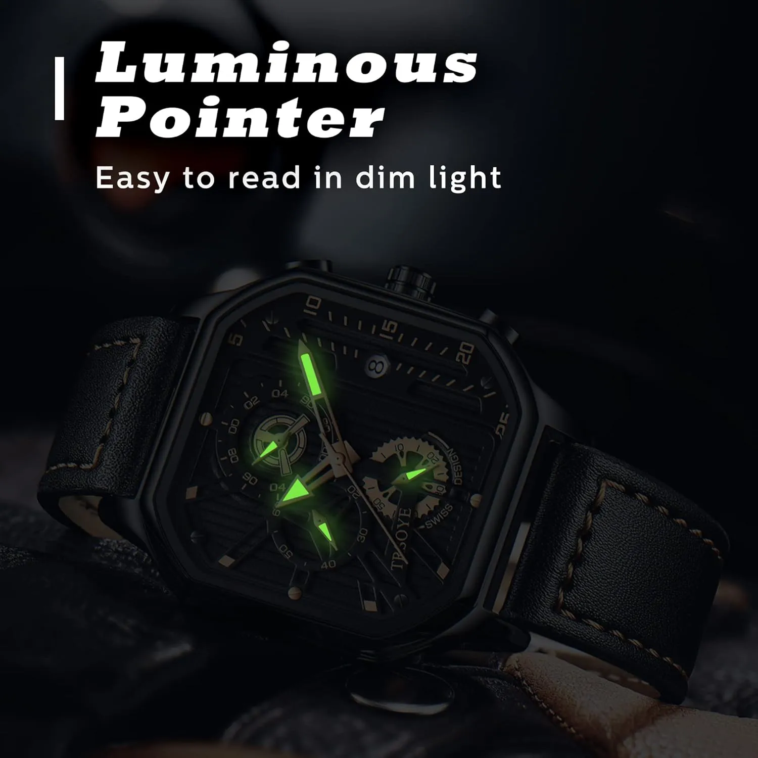 Designer Dress Men's Watch statuary geographic burin with Calendar Leather Band 30M Waterproof Mens Watches Chronograph Analog Quartz Wrist Watch for Men Black Fashion Casual Business 