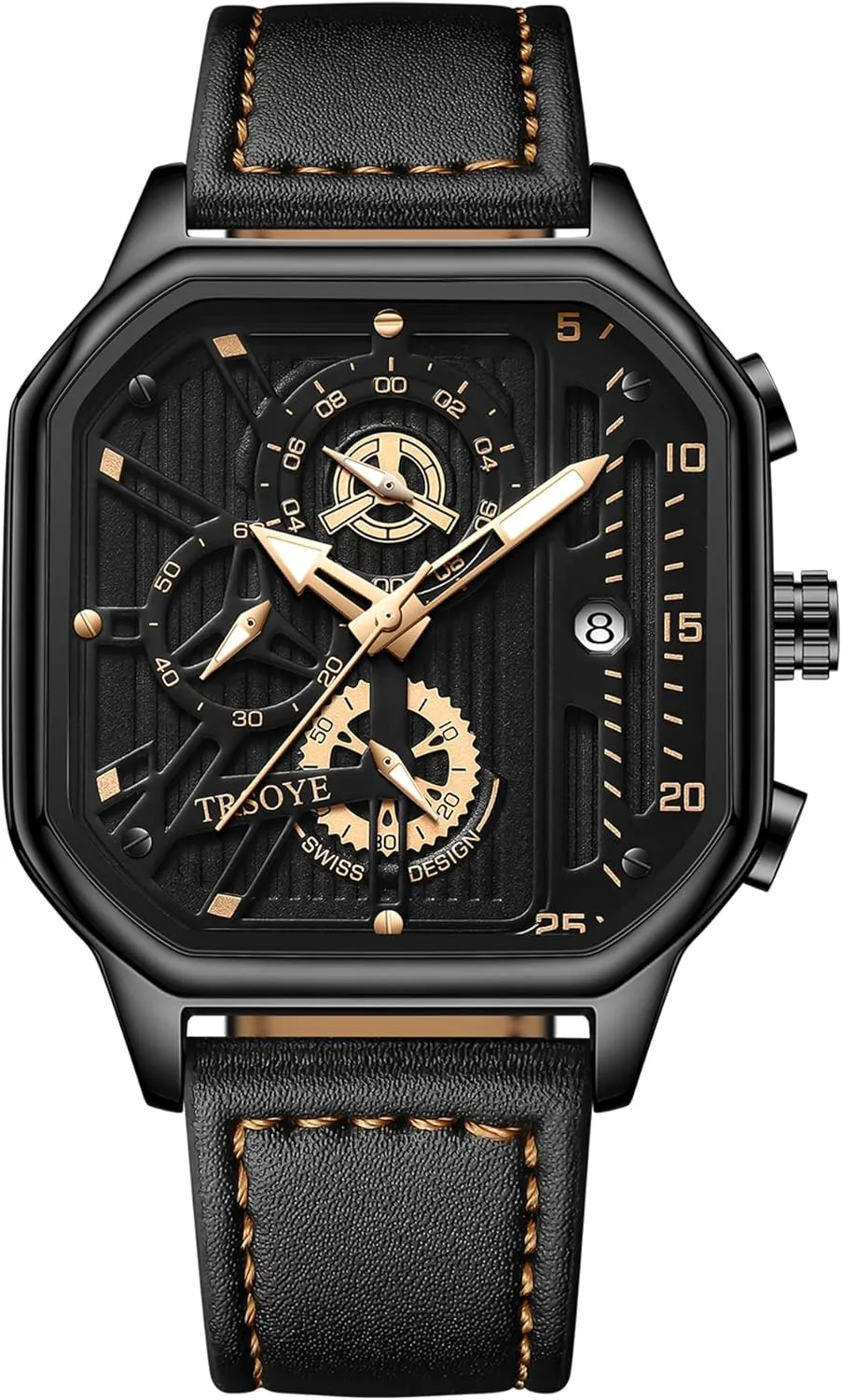 Designer Dress Men's Watch statuary geographic burin with Calendar Leather Band 30M Waterproof Mens Watches Chronograph Analog Quartz Wrist Watch for Men Black Fashion Casual Business 