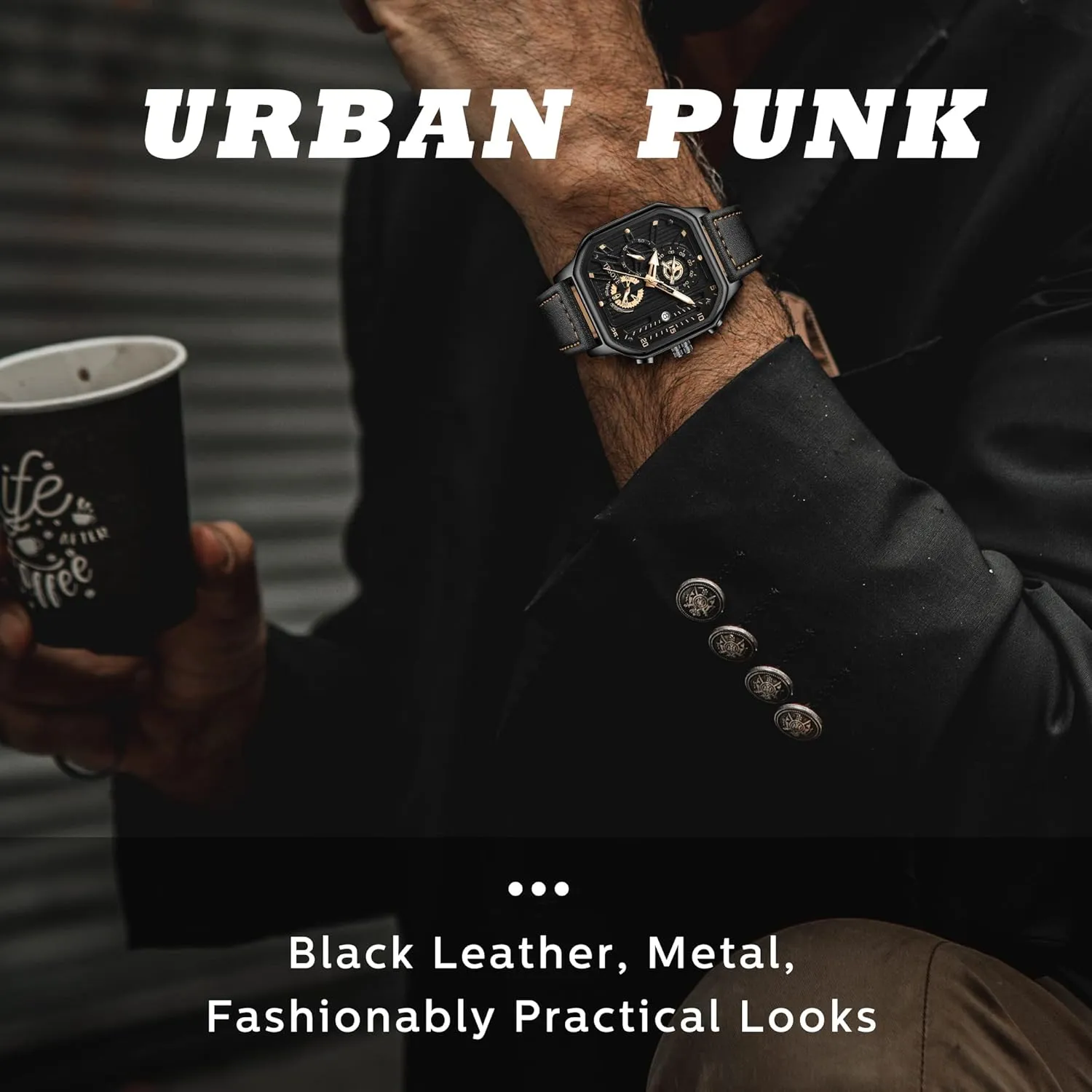 Designer Dress Men's Watch statuary geographic burin with Calendar Leather Band 30M Waterproof Mens Watches Chronograph Analog Quartz Wrist Watch for Men Black Fashion Casual Business 
