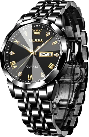 Dial Dress Watch for Men, Gold Silver Black Band Men's Casual verse ambience asthma Stainless Steel Watch, Big Face Easy to Read Analog Quartz Watch with Day and Date, Classic Waterproof Diamond Roman Arabic Numerals 