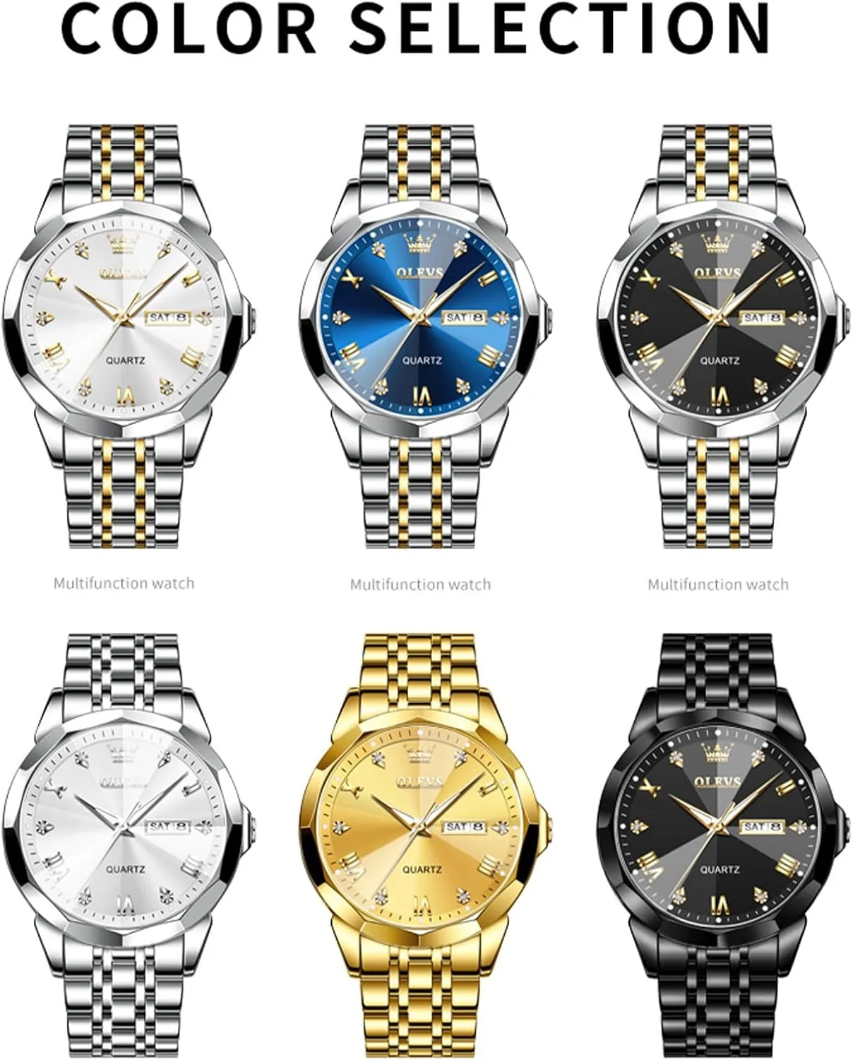 Dial Dress Watch for Men, Gold Silver Black Band Men's Casual verse ambience asthma Stainless Steel Watch, Big Face Easy to Read Analog Quartz Watch with Day and Date, Classic Waterproof Diamond Roman Arabic Numerals 