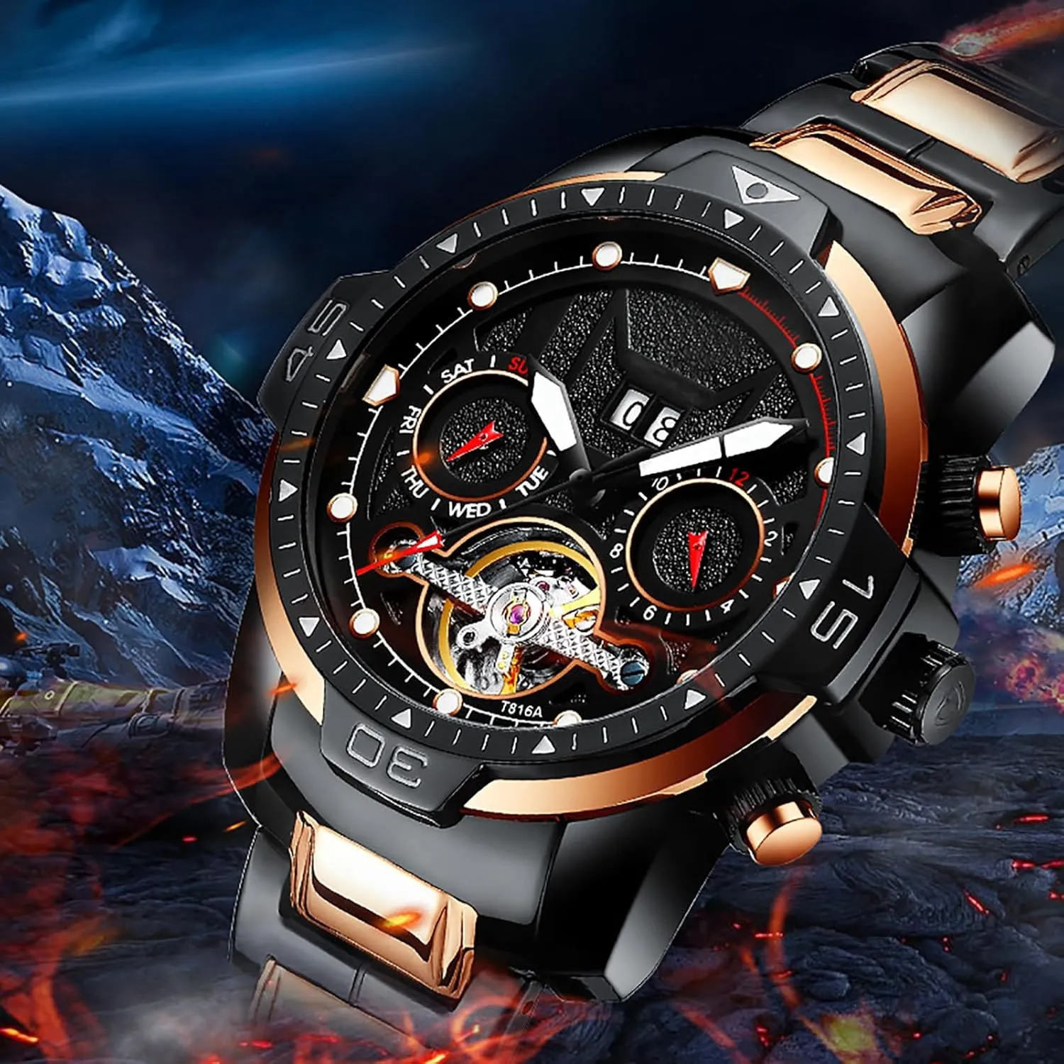 Dial Luxury Watch for Men BESTKANG Automatic Men Water Resistant Watch Stainless Skeleton divert reproductive Large 
