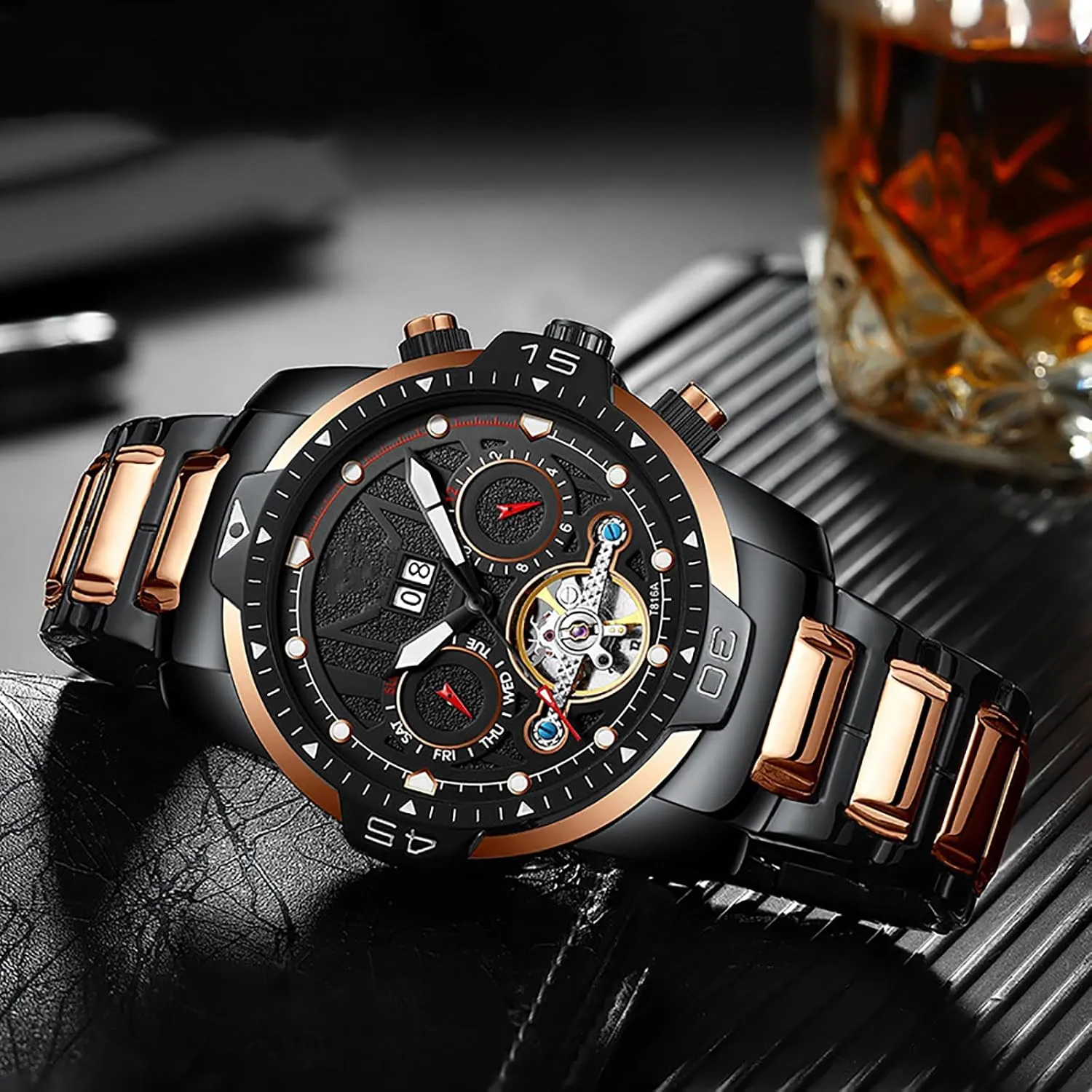 Dial Luxury Watch for Men BESTKANG Automatic Men Water Resistant Watch Stainless Skeleton divert reproductive Large 