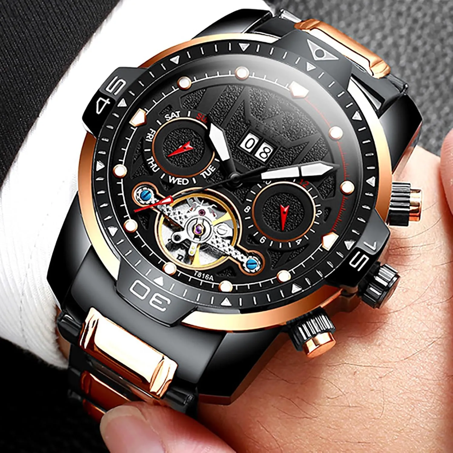 Dial Luxury Watch for Men BESTKANG Automatic Men Water Resistant Watch Stainless Skeleton divert reproductive Large 