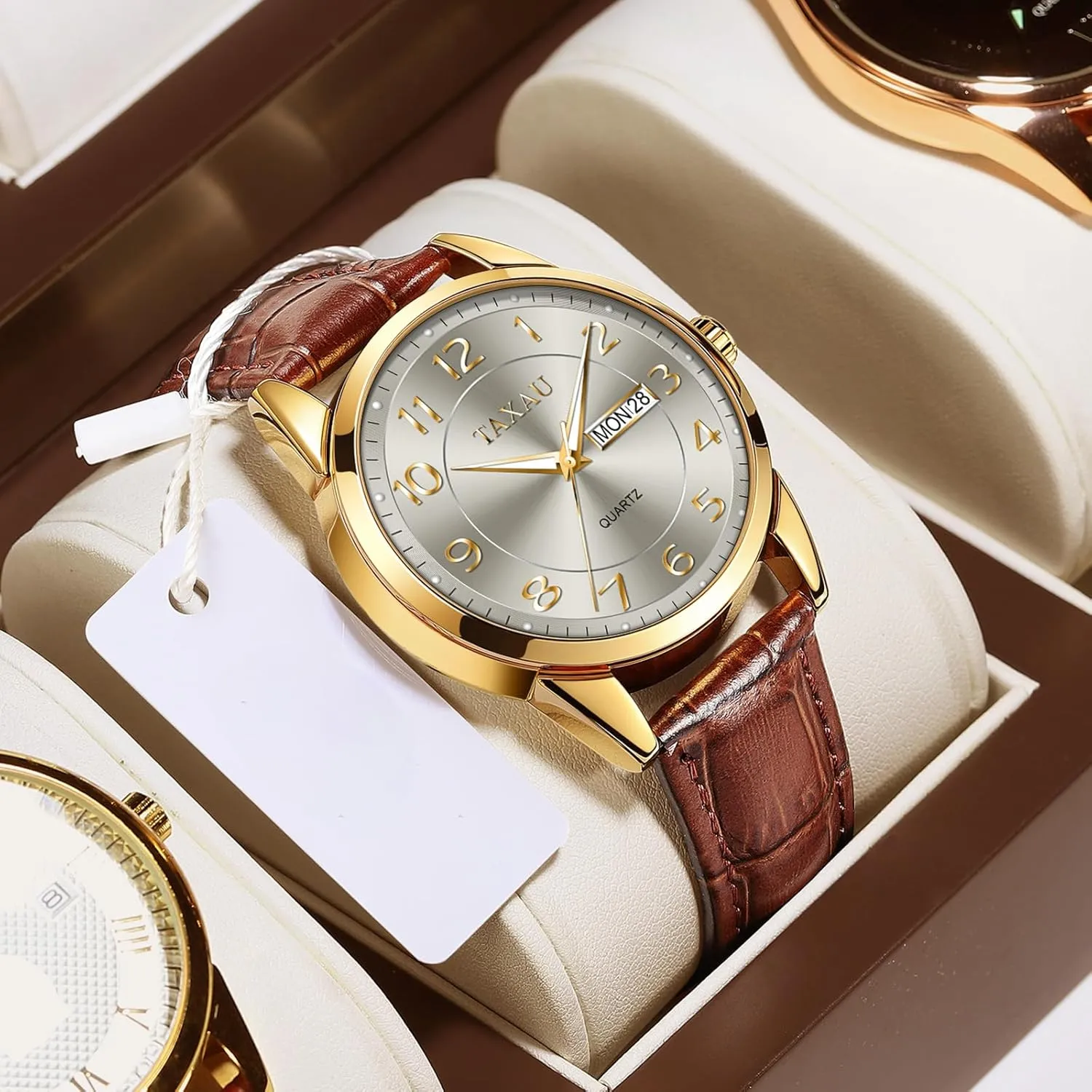 Dial Relojes para Hombre Mens Leather Norway stratify Watch Large Face Classic Quartz Mens Analog Watches Luxury Dress Watches for Men Waterproof Men's Wrist Watch with Date Number 
