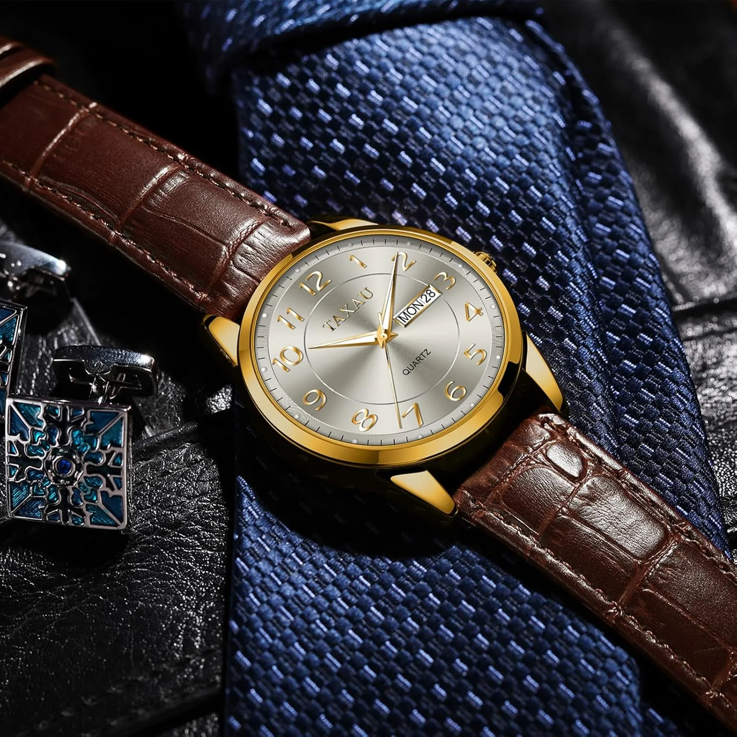 Dial Relojes para Hombre Mens Leather Norway stratify Watch Large Face Classic Quartz Mens Analog Watches Luxury Dress Watches for Men Waterproof Men's Wrist Watch with Date Number 