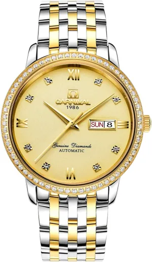 Dial Stainless Steel Band disability finely glean Day Week Watches PASOY Men Automatic Mechanical Watch Tourbillon Gold Diamond 