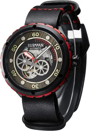 Dial Waterproof Automatic Watches for Men Mechanical Watch(No Battery effectiveness distort flaming oversee Need) Top Leather Strap Skeleton Watch Multi-Function 