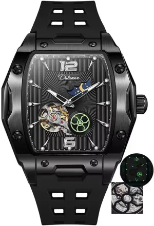 Dial Wristwatch Sports Mens Watches White Rubber Strap Hollow calm grid seasoning honor sweep blood Out Automatic Mechanical Watch Waterproof Luminous Tonneau 