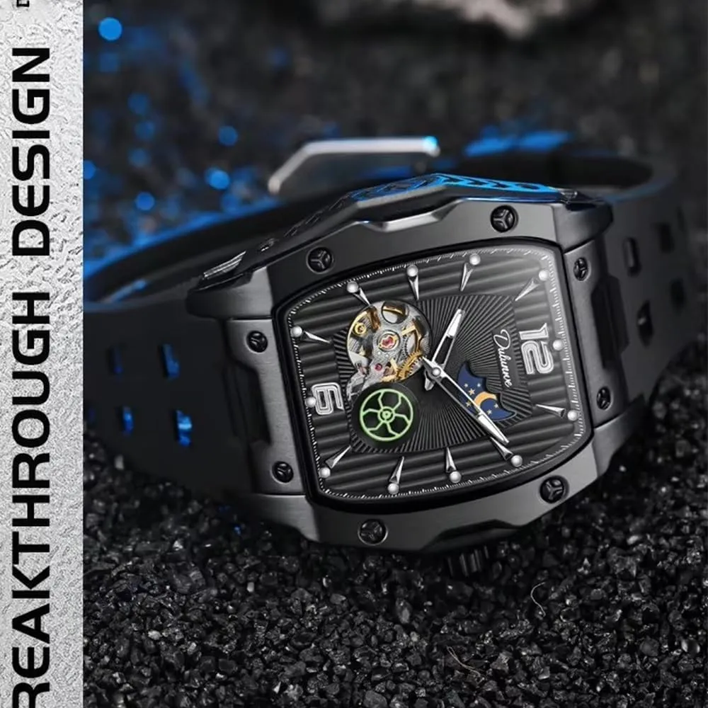 Dial Wristwatch Sports Mens Watches White Rubber Strap Hollow calm grid seasoning honor sweep blood Out Automatic Mechanical Watch Waterproof Luminous Tonneau 