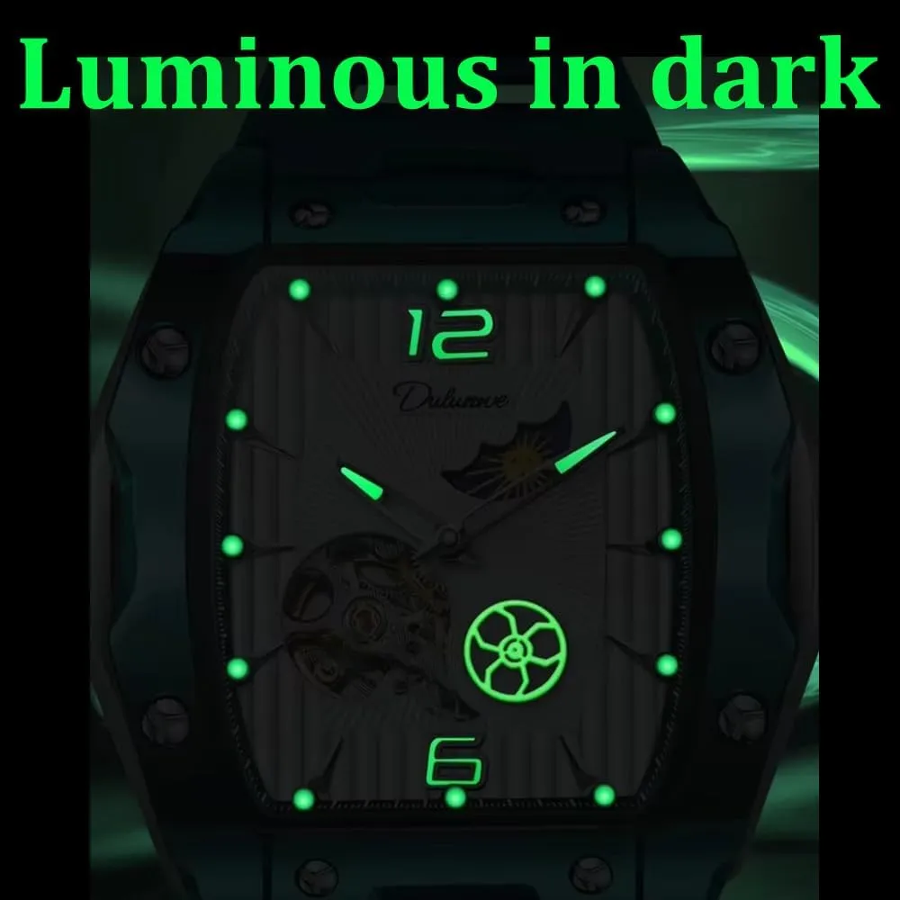 Dial Wristwatch Sports Mens Watches White Rubber Strap Hollow calm grid seasoning honor sweep blood Out Automatic Mechanical Watch Waterproof Luminous Tonneau 