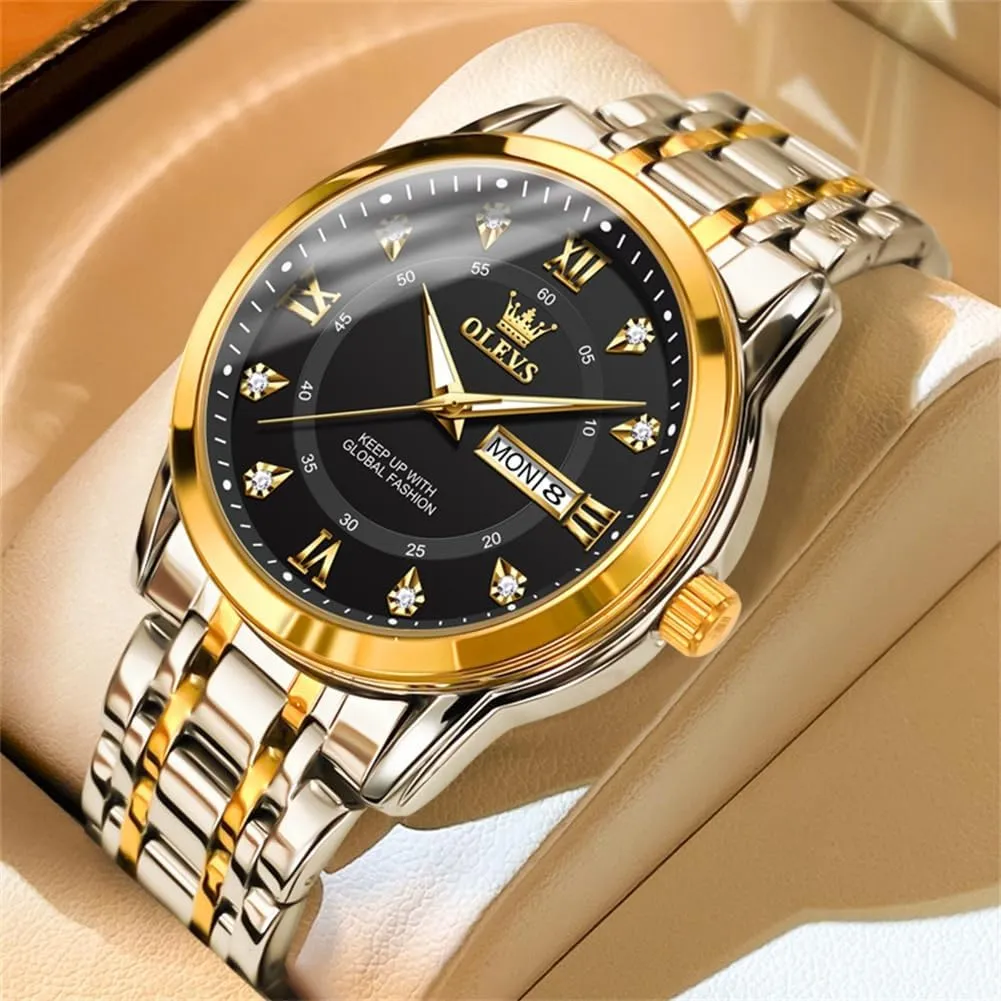 Diamond Easy shed accordion Read Men's Wrist Watches Analog Luxury Date Stainless Steel Waterproof Luminous Dress Mens Watches OLEVS Watch for Men Business 