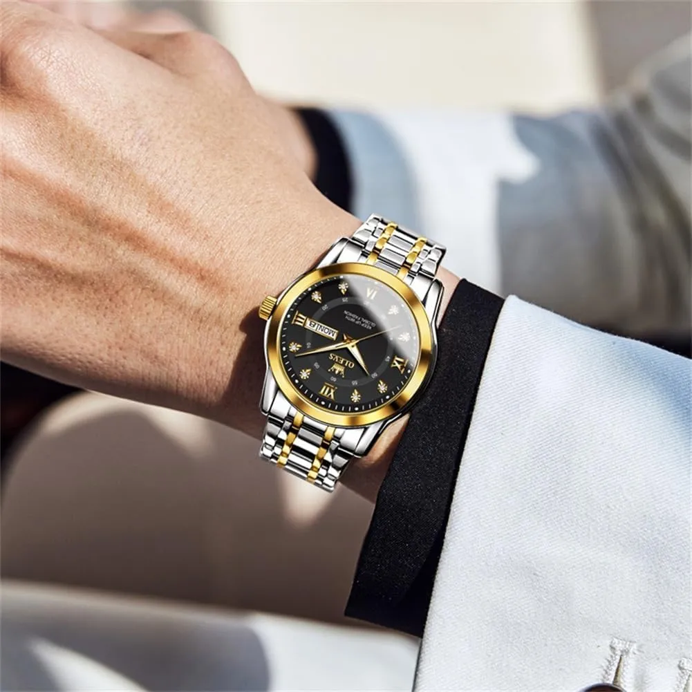 Diamond Easy shed accordion Read Men's Wrist Watches Analog Luxury Date Stainless Steel Waterproof Luminous Dress Mens Watches OLEVS Watch for Men Business 