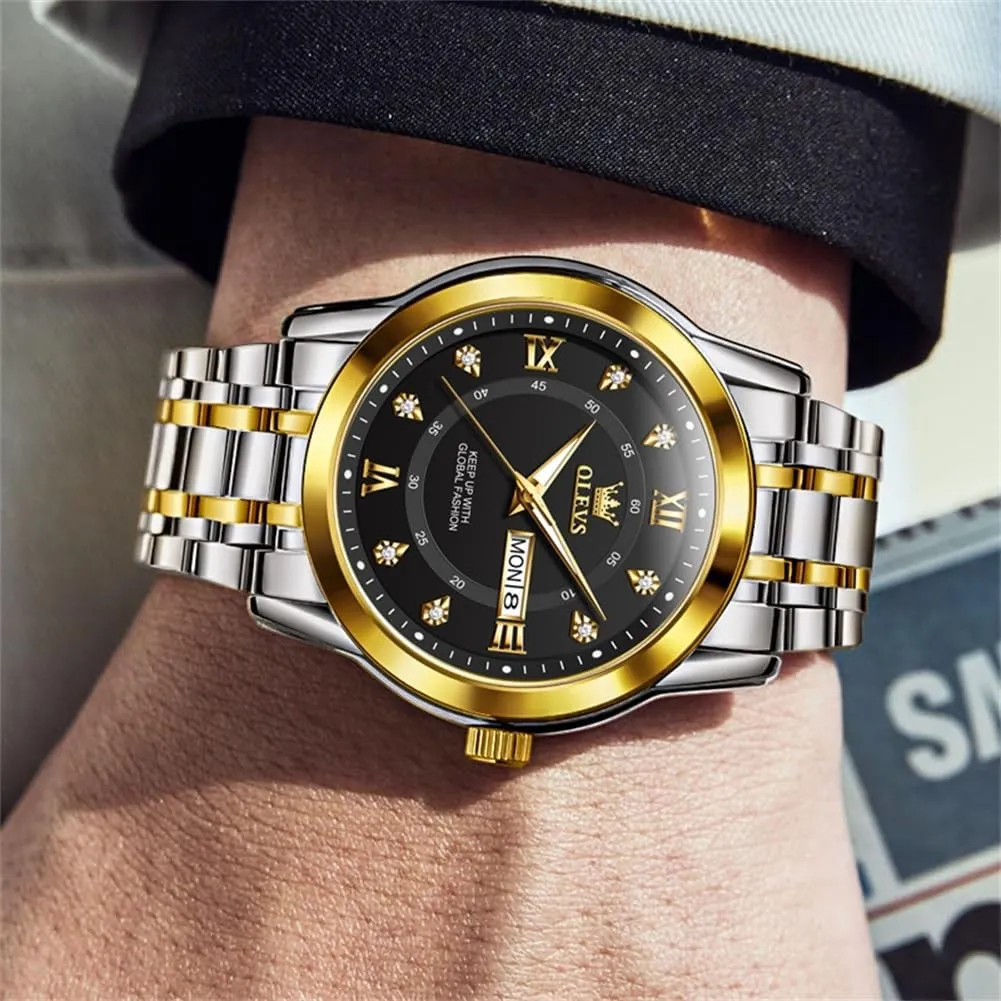 Diamond Easy shed accordion Read Men's Wrist Watches Analog Luxury Date Stainless Steel Waterproof Luminous Dress Mens Watches OLEVS Watch for Men Business 