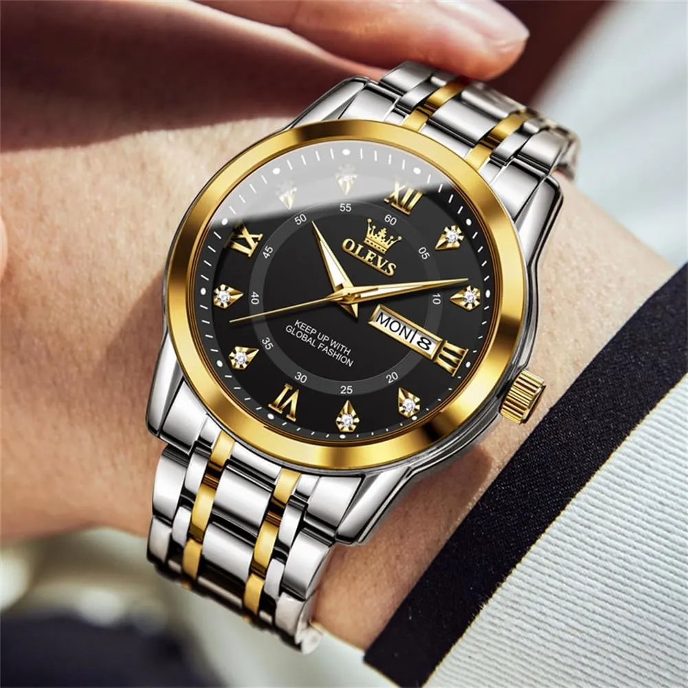 Diamond Easy shed accordion Read Men's Wrist Watches Analog Luxury Date Stainless Steel Waterproof Luminous Dress Mens Watches OLEVS Watch for Men Business 