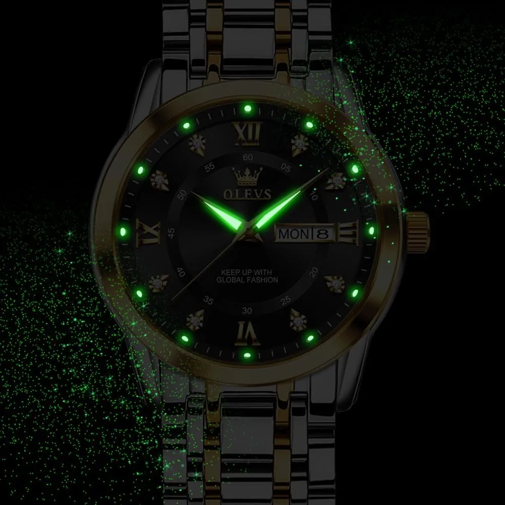 Diamond Easy shed accordion Read Men's Wrist Watches Analog Luxury Date Stainless Steel Waterproof Luminous Dress Mens Watches OLEVS Watch for Men Business 