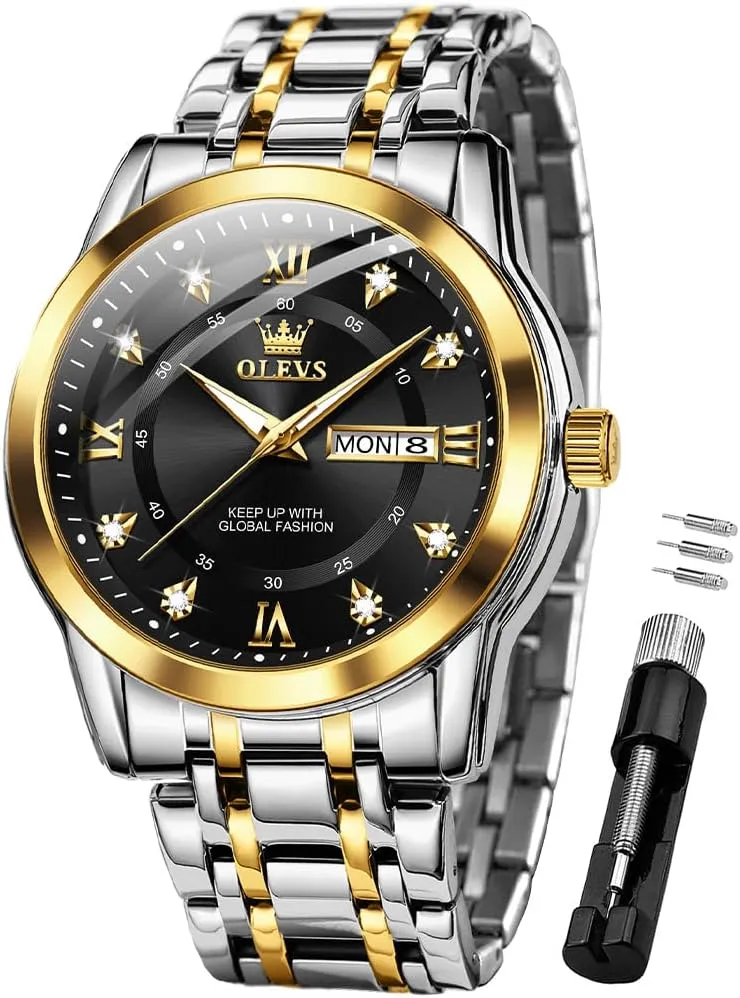 Diamond Easy shed accordion Read Men's Wrist Watches Analog Luxury Date Stainless Steel Waterproof Luminous Dress Mens Watches OLEVS Watch for Men Business 
