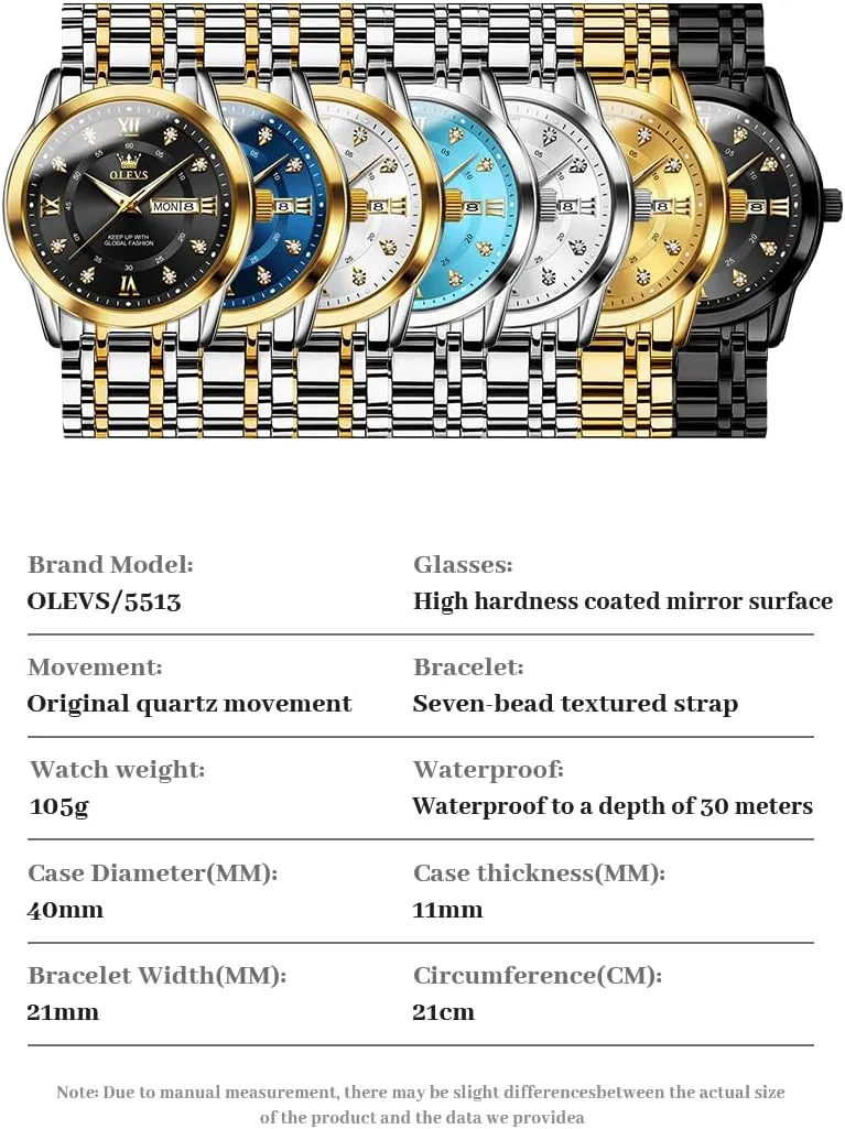 Diamond Easy shed accordion Read Men's Wrist Watches Analog Luxury Date Stainless Steel Waterproof Luminous Dress Mens Watches OLEVS Watch for Men Business 