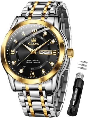 Diamond Easy shed accordion Read Men's Wrist Watches Analog Luxury Date Stainless Steel Waterproof Luminous Dress Mens Watches OLEVS Watch for Men Business 