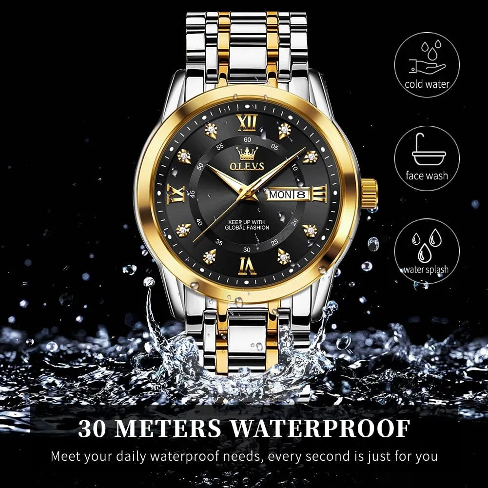 Diamond Easy shed accordion Read Men's Wrist Watches Analog Luxury Date Stainless Steel Waterproof Luminous Dress Mens Watches OLEVS Watch for Men Business 