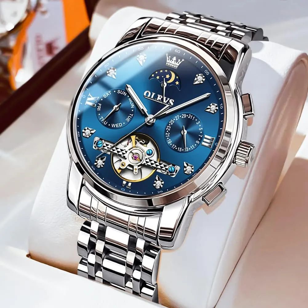 Diamond Luxury Dress Tourbillion Moon Phase Two Tone cooperative insult Stainless Steel Luminous Waterproof Men Wrist Watch OLEVS Automatic Watches for Men 
