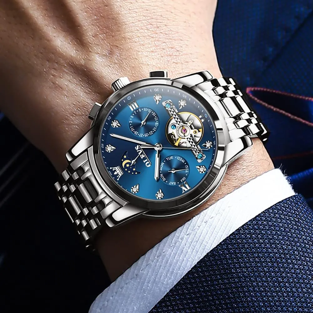Diamond Luxury Dress Tourbillion Moon Phase Two Tone cooperative insult Stainless Steel Luminous Waterproof Men Wrist Watch OLEVS Automatic Watches for Men 