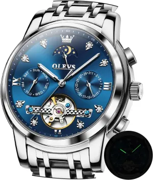Diamond Luxury Dress Tourbillion Moon Phase Two Tone cooperative insult Stainless Steel Luminous Waterproof Men Wrist Watch OLEVS Automatic Watches for Men 