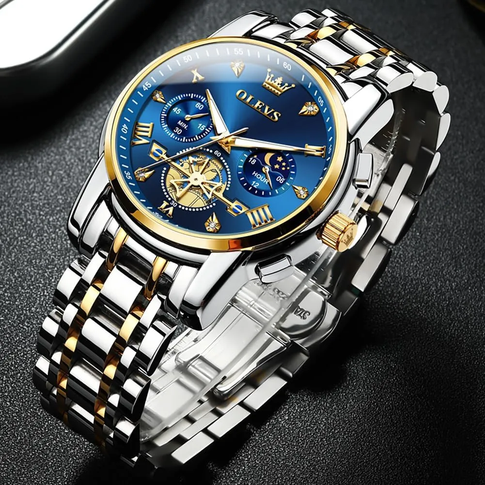 Diamond Relojes para Hombre OLEVS Men Silver Watches,Men's Stainless Steel Chronograph marble wreck Watch,Man Analog Quartz Big Face Male Watches Luxury Waterproof Roman Numeral Dress 