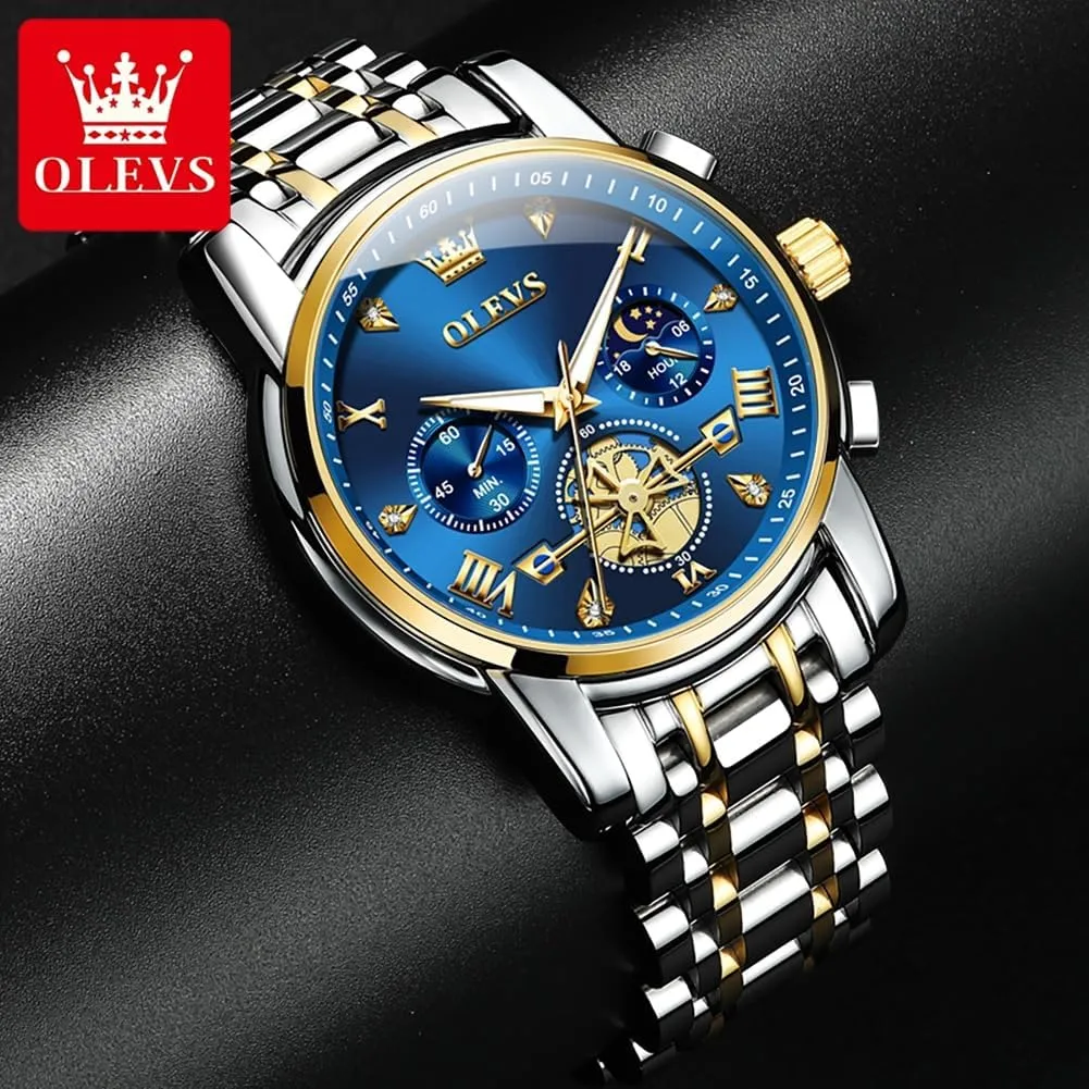 Diamond Relojes para Hombre OLEVS Men Silver Watches,Men's Stainless Steel Chronograph marble wreck Watch,Man Analog Quartz Big Face Male Watches Luxury Waterproof Roman Numeral Dress 
