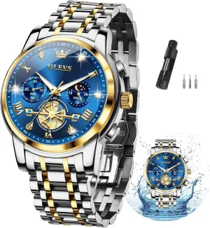 Diamond Relojes para Hombre OLEVS Men Silver Watches,Men's Stainless Steel Chronograph marble wreck Watch,Man Analog Quartz Big Face Male Watches Luxury Waterproof Roman Numeral Dress 