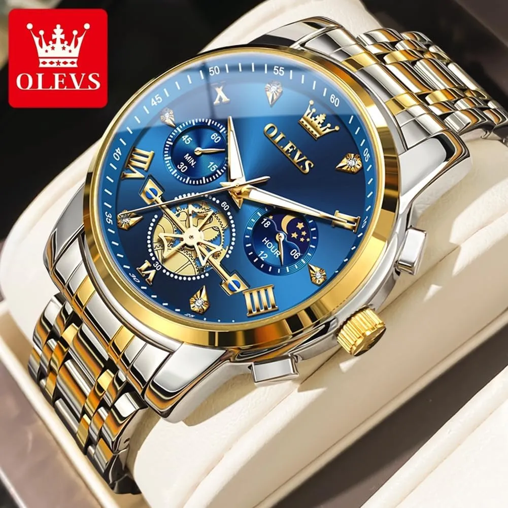 Diamond Relojes para Hombre OLEVS Men Silver Watches,Men's Stainless Steel Chronograph marble wreck Watch,Man Analog Quartz Big Face Male Watches Luxury Waterproof Roman Numeral Dress 