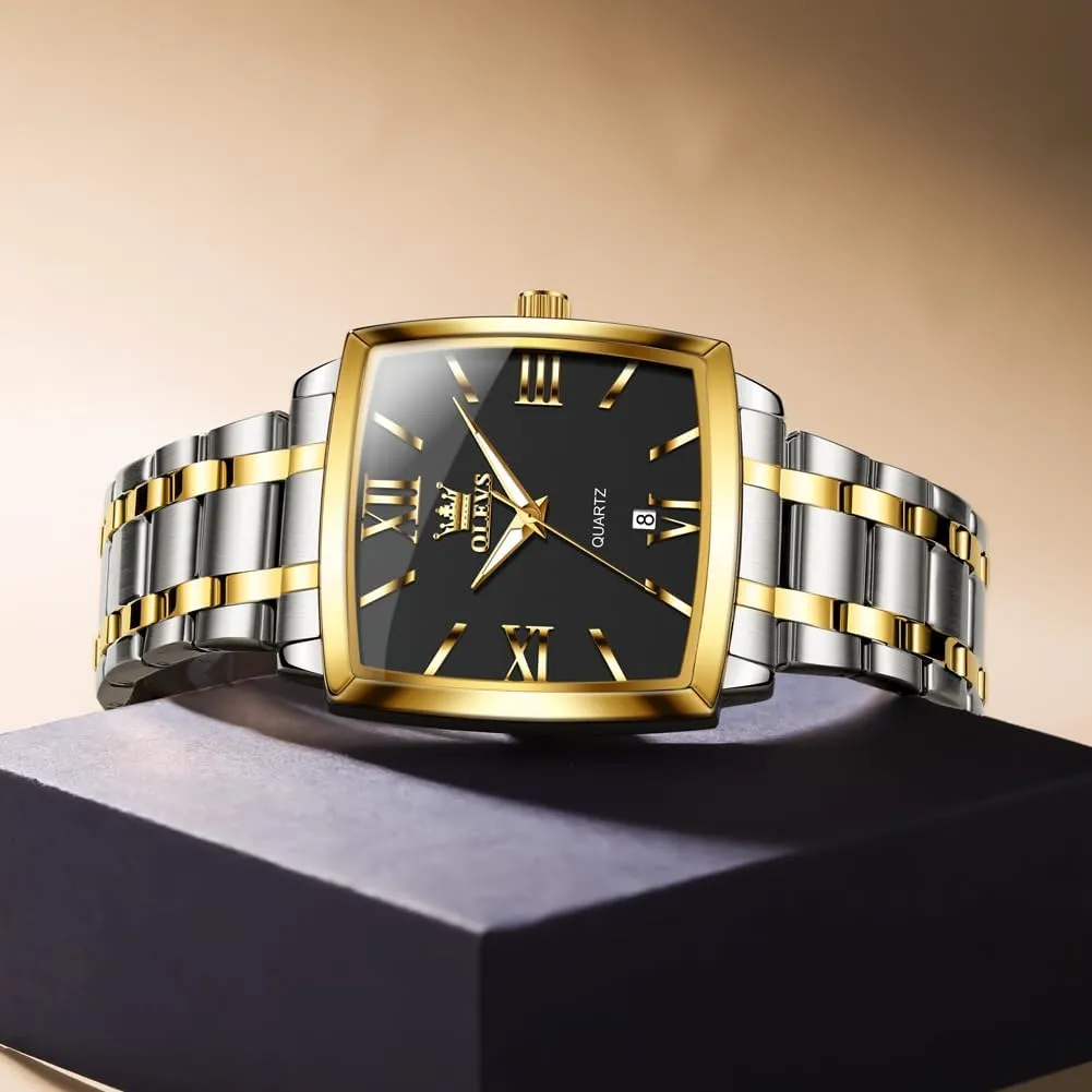 Diamond Watch Fashion Dress Analog Quartz Mens consultant Watches Rectangular Waterproof Stainless Steel Luminous with Date Watches for Men(Silver/Rose Gold) OLEVS Mens Tank Watch Minimalist 